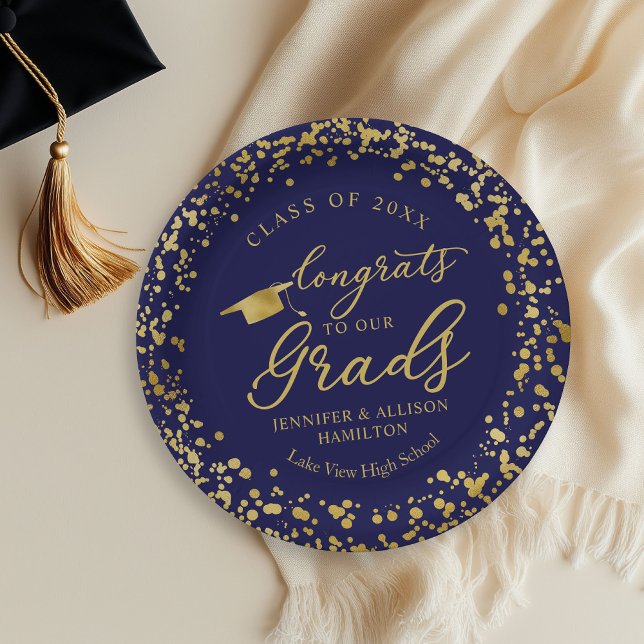 Prato De Papel Gêmeos Blue Gold Dobradinha de Diplomação (Criador carregado)