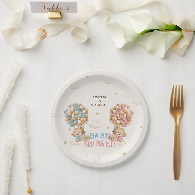 Prato De Papel Gêmeos Ursinhos Banho Rosa Azul  (Casamento)