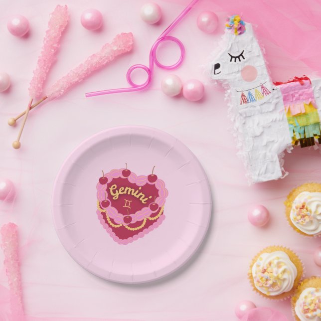 Prato De Papel Gemini Zodiac Pastel Heart Cake (Festa)