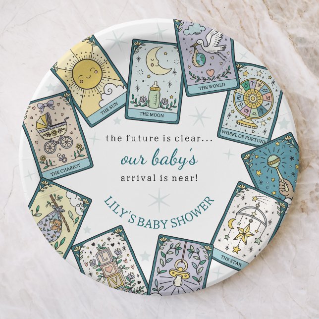 Prato De Papel Gender Neutral Baby Shower Tarot Cards (Criador carregado)