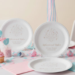 Prato De Papel Gender Reveal Paper Plate - Boho Floral