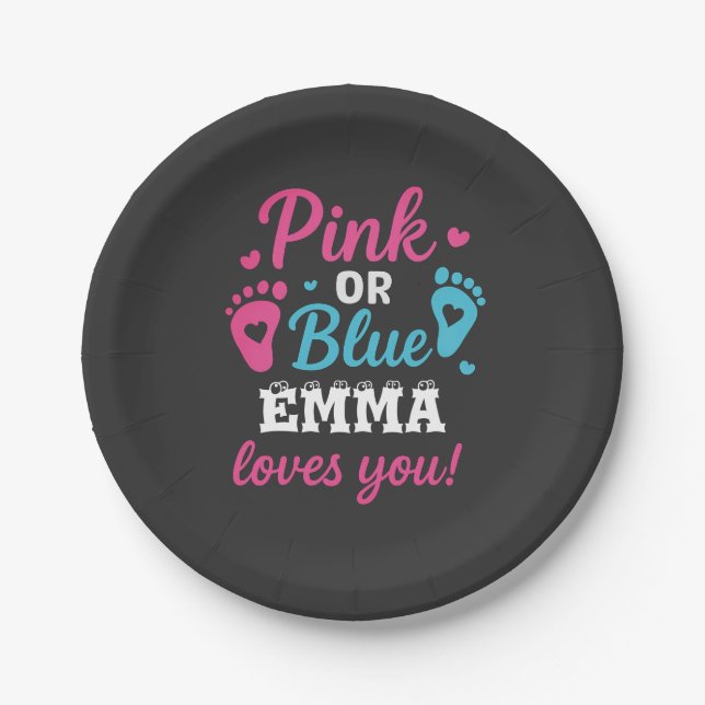 Prato De Papel Gênero Personalizado Revelar Rosa ou Azul Bebê (Frente)