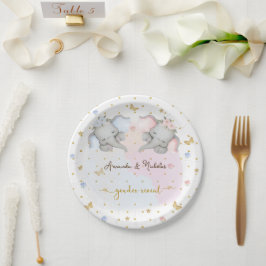 Prato De Papel Gênero Revela Elefante Floral Azul Cor-de-Rosa