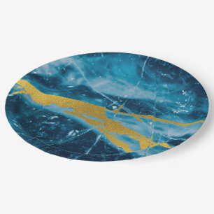Prato De Papel Geode Agate Gemstone Blue e Dourado