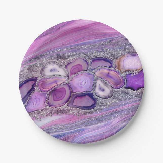 Prato De Papel Geodes crystal Flow - Purple and Violet (Frente)
