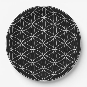 Prato De Papel Geometria Sagrada: Flor da Vida Preto e Branco