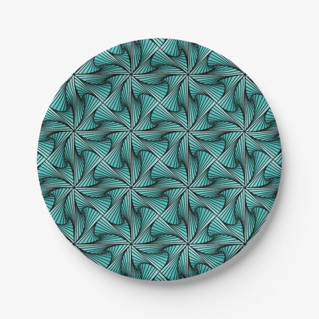 Prato De Papel Geométrico 3D Torção Espiral Turquesa Verde (Frente)