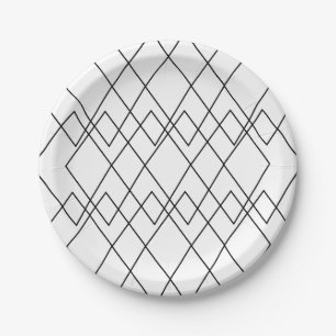 Prato De Papel Geométrico Preto e Branco Diamante Geométrico Fest