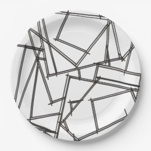 Prato De Papel Geométrico Preto e Branco-Moderno Minimalista