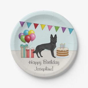 Prato De Papel German shepherd Preto Com Bolo Colorido Aniversári