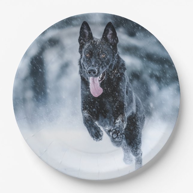 Prato De Papel German shepherd preto no Cobrir da escova de neve (Frente)
