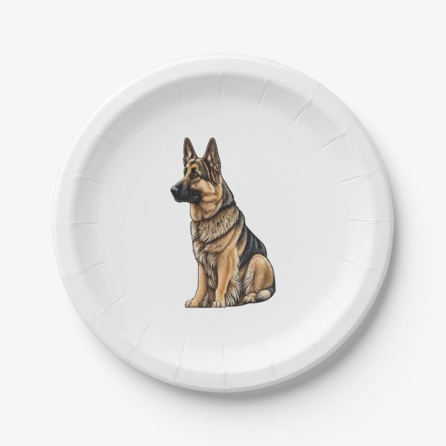 Prato De Papel German shepherd Sentado (Frente)