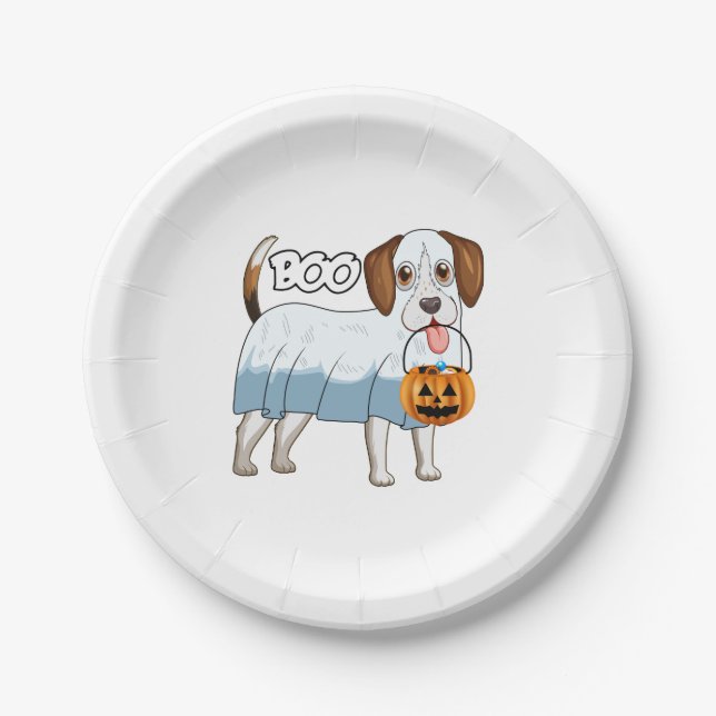 Prato De Papel Ghost Beagle Halloween Dog (Frente)