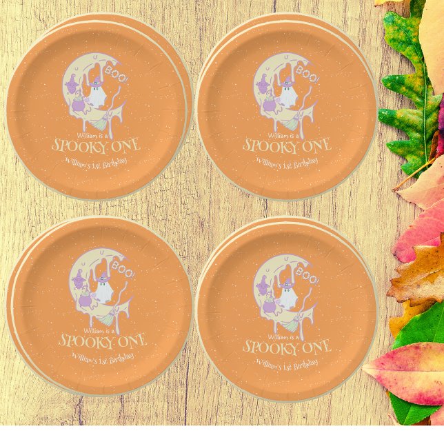 Prato De Papel Ghost Boo Moon Spooky One Boy Halloween Aniversári (Criador carregado)