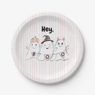 Prato De Papel Ghost Boos no Halloween, rosa-claro