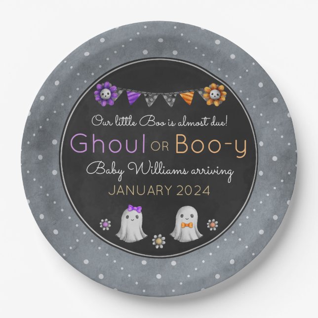 Prato De Papel Ghoul ou Boo-y Halloween revelam placas (Frente)