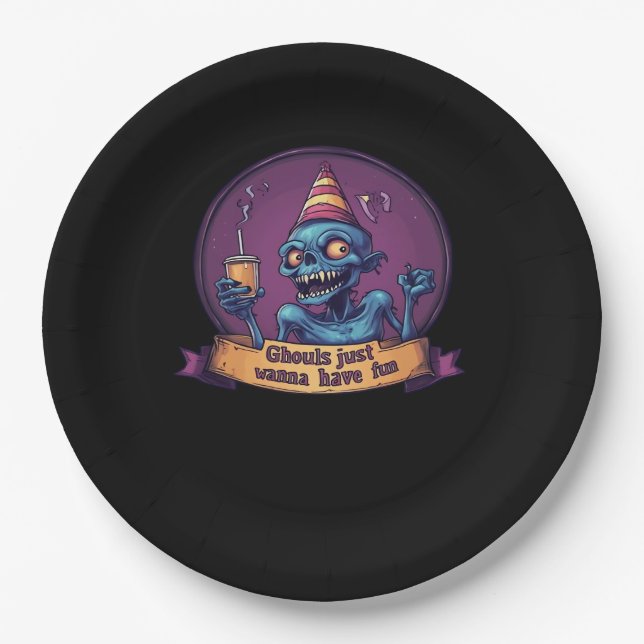 Prato De Papel Ghouls Só Quer Divertir-Se Com Lúcio E Engraçado (Frente)
