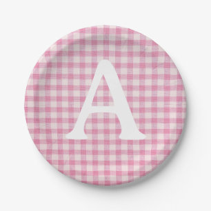 Prato De Papel Ginga Rosa Bebê Personalizada Inicial