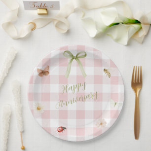 Prato de papel gingado rosa personalizado