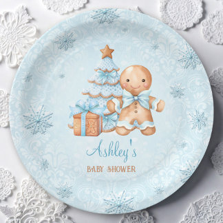 Prato De Papel Gingerbird Man Boy Blue Chá de fraldas de Natal