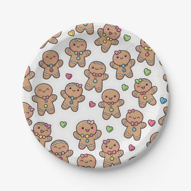 Prato De Papel Gingerbread Men Christmas Paper Plates (Frente)