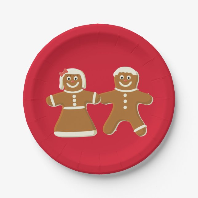 Prato De Papel Gingercake Man and Woman on Red (Frente)