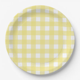 Prato De Papel Gingham amarelo pálido e branco