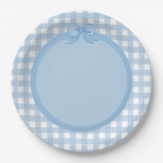 Prato De Papel Gingham Azul e Placa do Partido do Arco