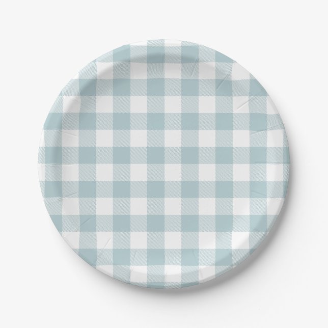 Prato De Papel Gingham Azul Para Placa De Papel De Coelho Da Pásc (Frente)