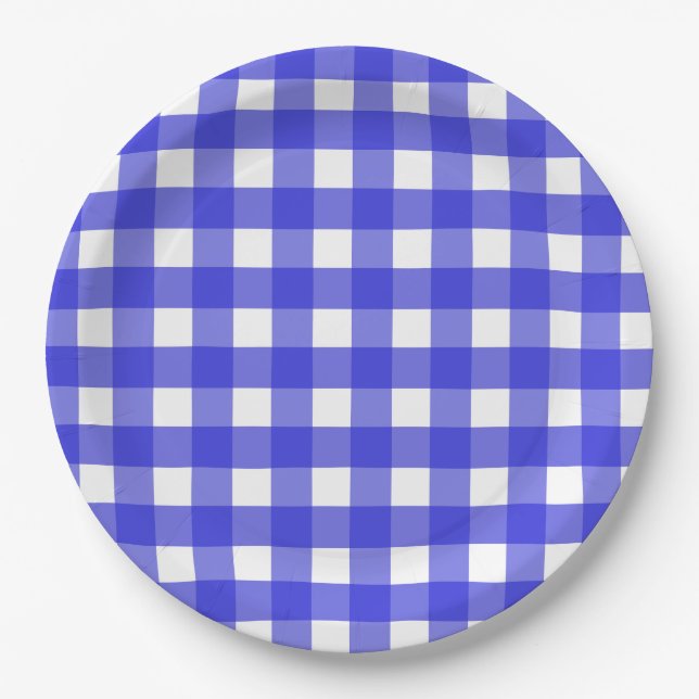 Prato De Papel Gingham azul-real (Frente)