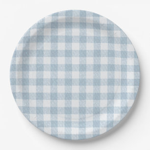 Prato De Papel Gingham azul simples