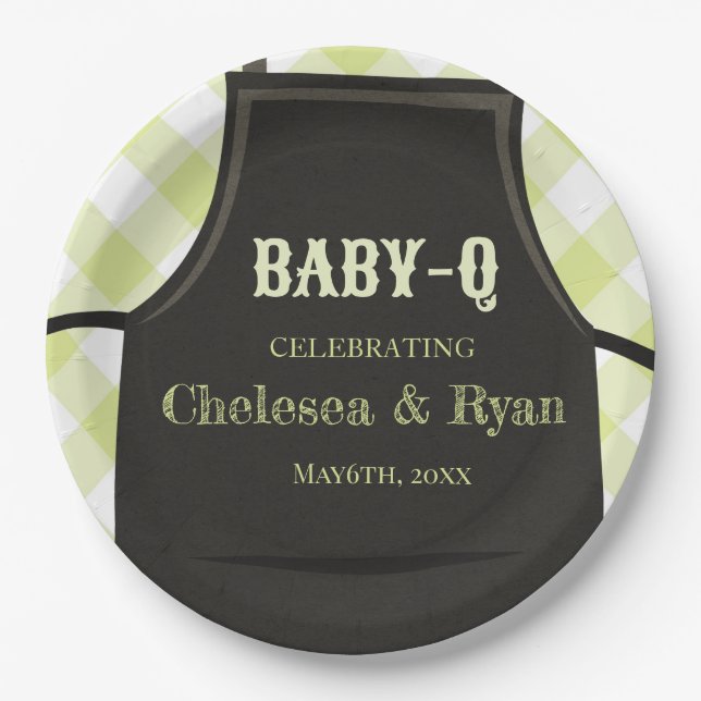Prato De Papel Gingham Bbq Baby shower  (Frente)