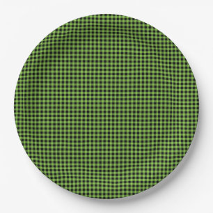 Prato De Papel Gingham Check Patterno Black Green Eterno Divertid