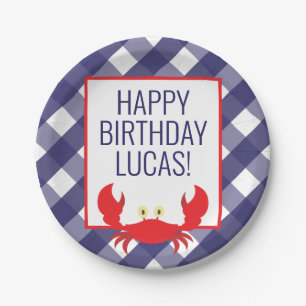 Prato De Papel Gingham Crab - Placas Personalizadas