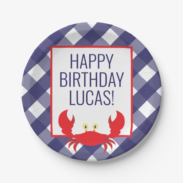 Prato De Papel Gingham Crab - Placas Personalizadas (Frente)