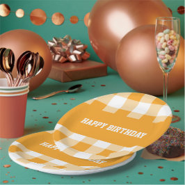 Prato De Papel Gingham de aniversário feliz