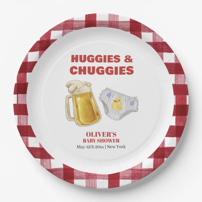 Prato De Papel Gingham Huggies Chuggies Cerveja Fralda Chá de Beb (Frente)
