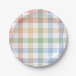 Prato De Papel Gingham pastoso simples e bonito xadrez arco-íris