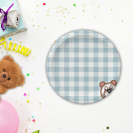 Prato De Papel Gingham picnic com ursinho