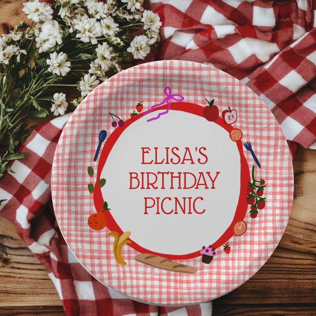 Prato De Papel Gingham Picnic Modern Cute CUSTOM BIRTHDAY PARTY (Gingham Picnic Modern Cute CUSTOM BIRTHDAY PARTY Paper Plates
)