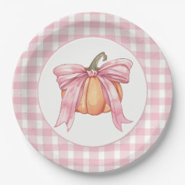 Prato De Papel Gingham Pumpkin rosa amarrado com um Arco