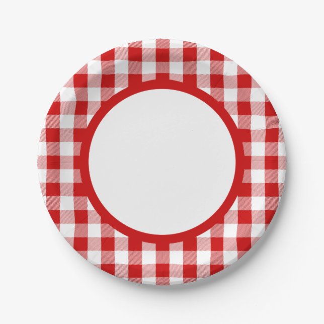 Prato De Papel Gingham Red And White Checkparty, Casamento (Frente)