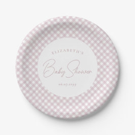 Prato De Papel Gingham rosa, chá de fraldas simples e personaliza