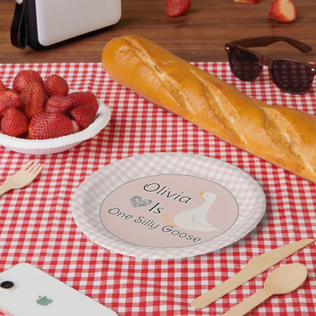 Prato De Papel Gingham rosa, um Bobo ganso, Festa de aniversário (Piquenique)