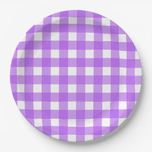 Prato De Papel Gingham roxo brilhante