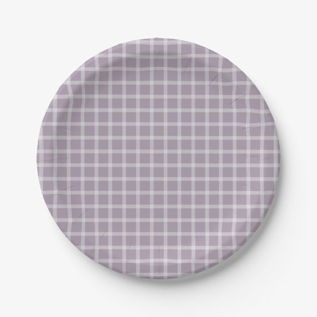Prato De Papel Gingham Simples Roxo Chá de fraldas Neutro de Gêne (Frente)