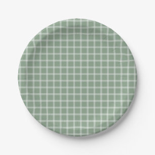 Prato De Papel Gingham Simples Verde Chá de fraldas Neutro de Gên