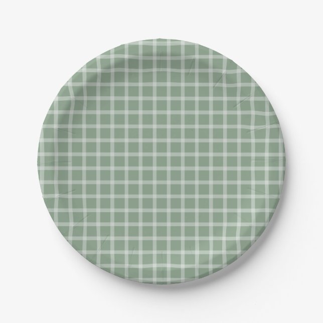 Prato De Papel Gingham Simples Verde Chá de fraldas Neutro de Gên (Frente)