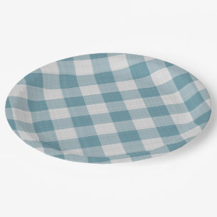 Prato De Papel Gingham Stripes De Algodão Azul-Chato-Claro