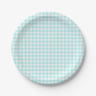 Prato De Papel Gingham Turquesa Pálido Personalizado